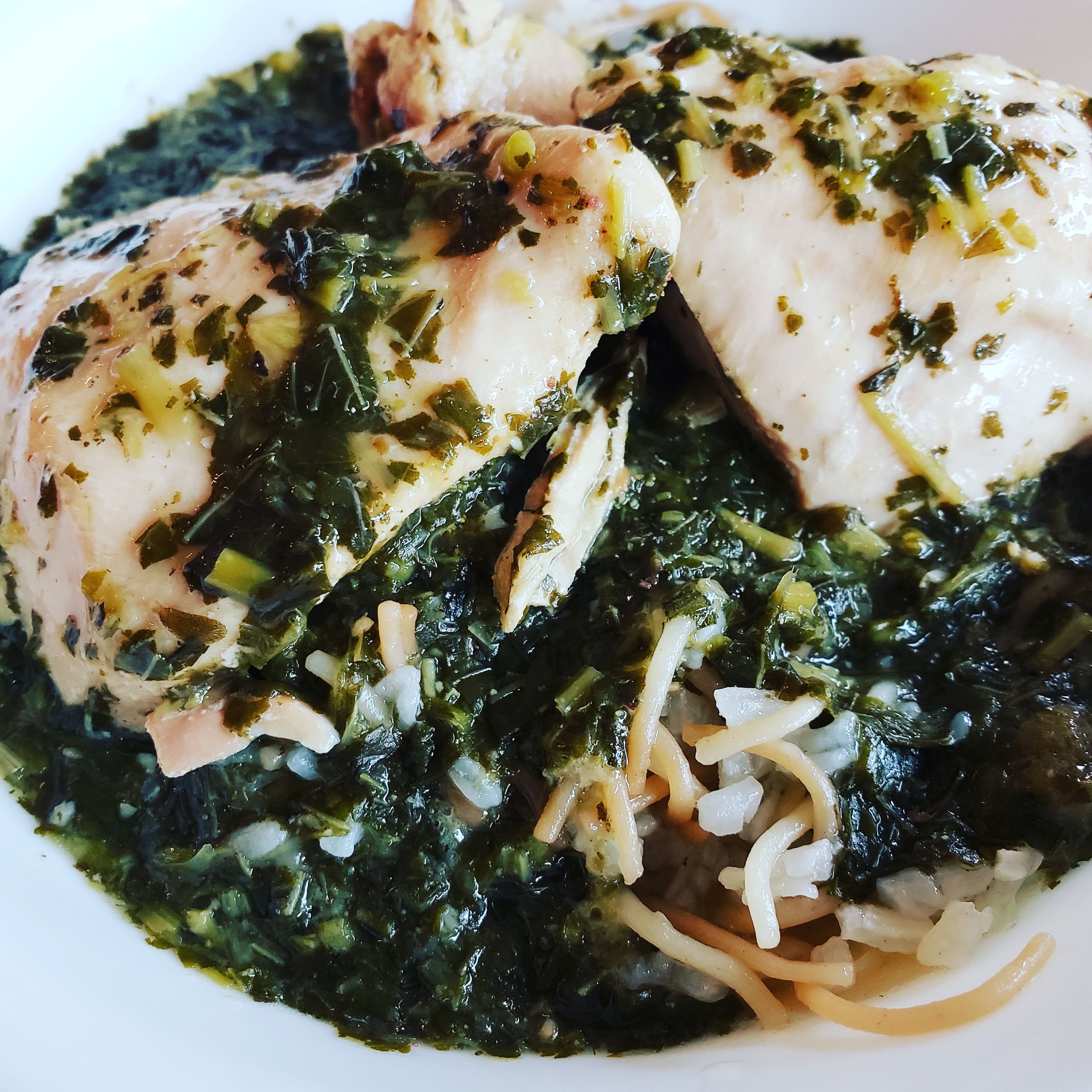 Spinach and Chicken on Jasmine Rice (Mulukhiyah)