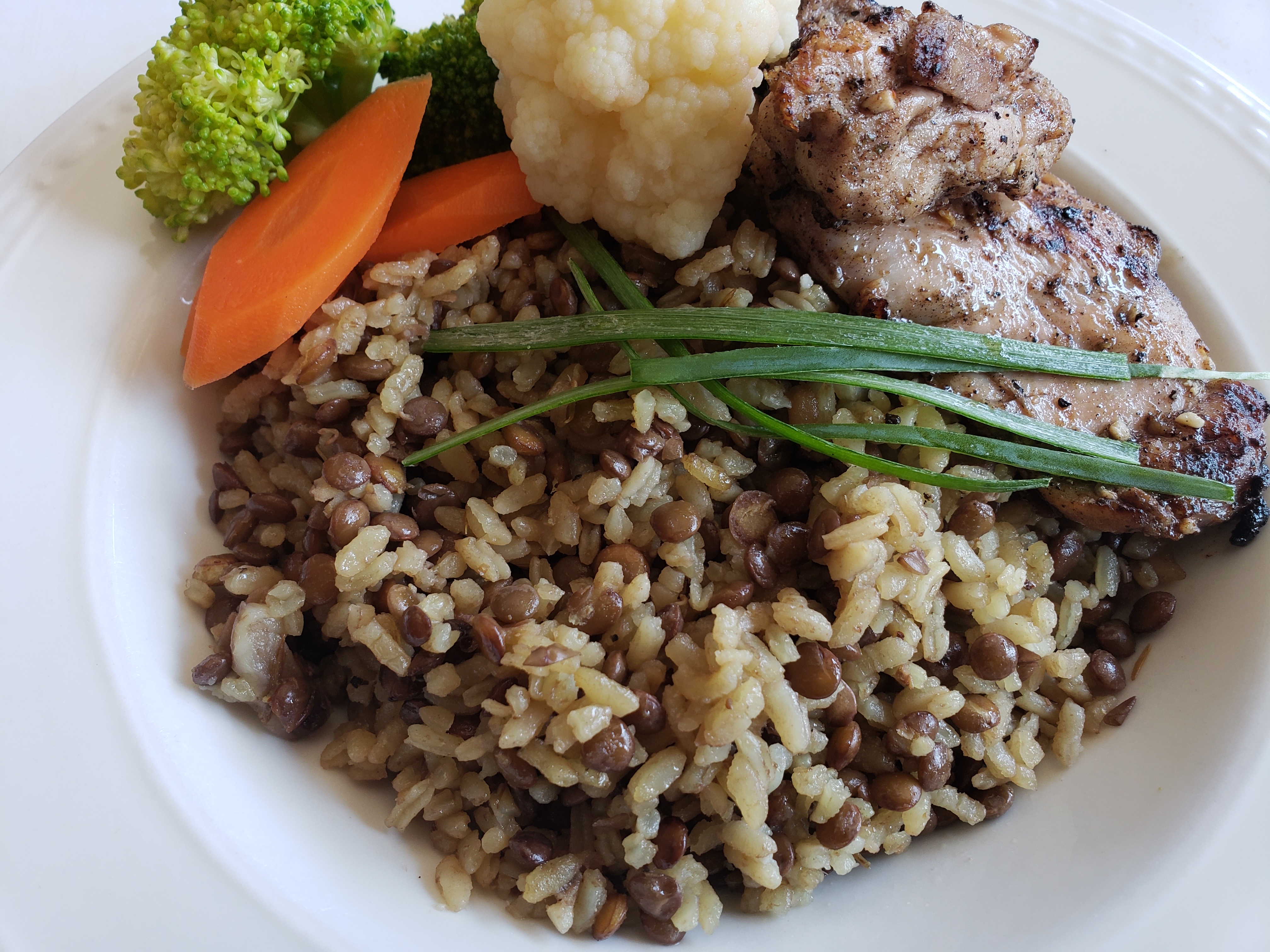 Lentil Rice with Pork and Sides (Can be made with Beef or Chicken)