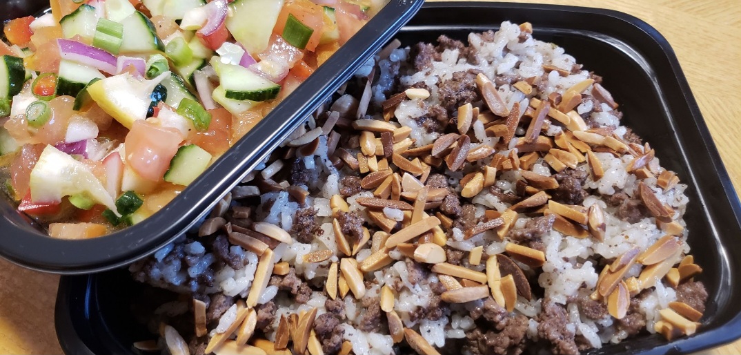 312 Mediterranean Rice with Beef and Roasted almonds, with our fresh Salsa