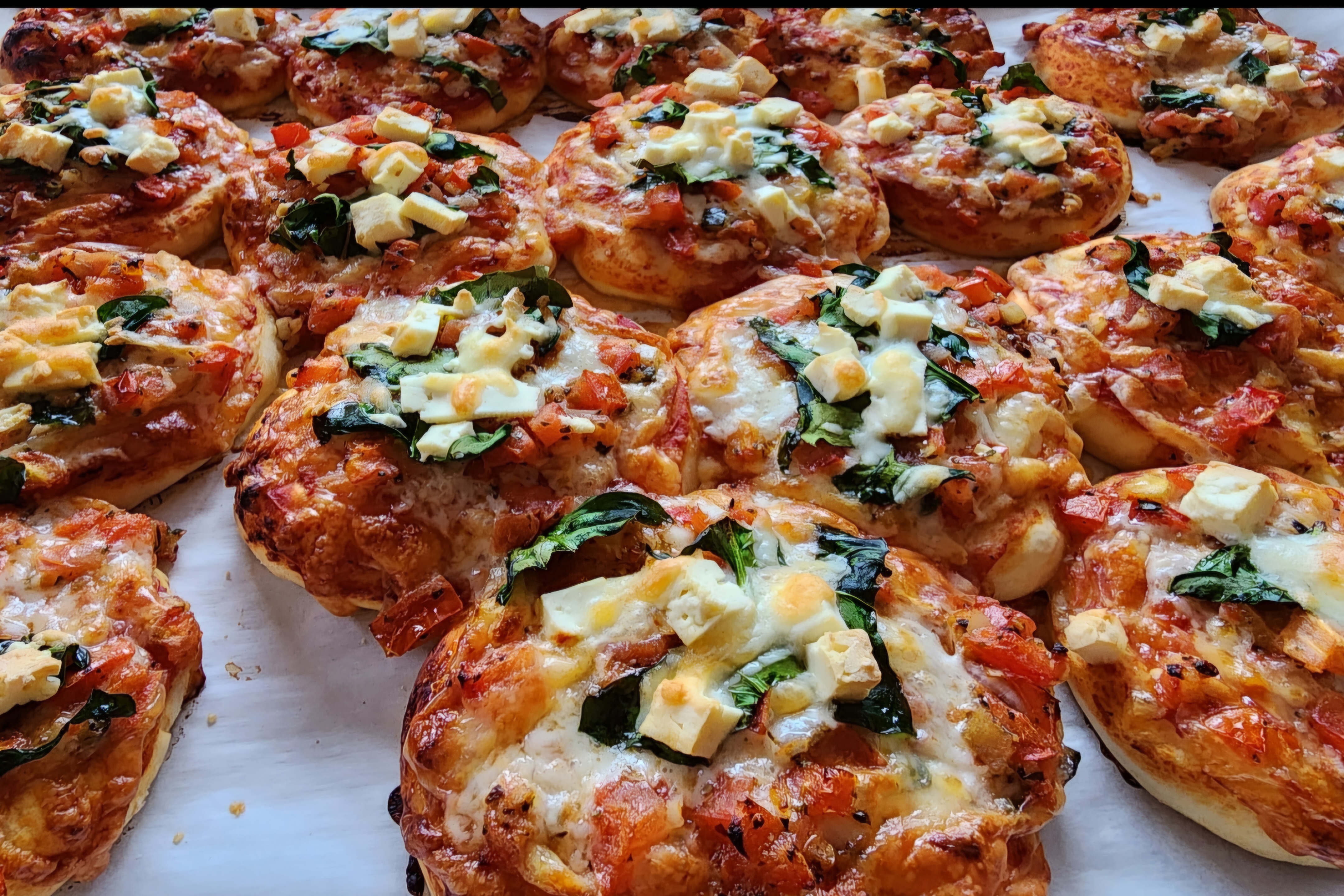 Fresh Baked Bread with Feta, Burshetta, Spinach and Halloumi Cheese