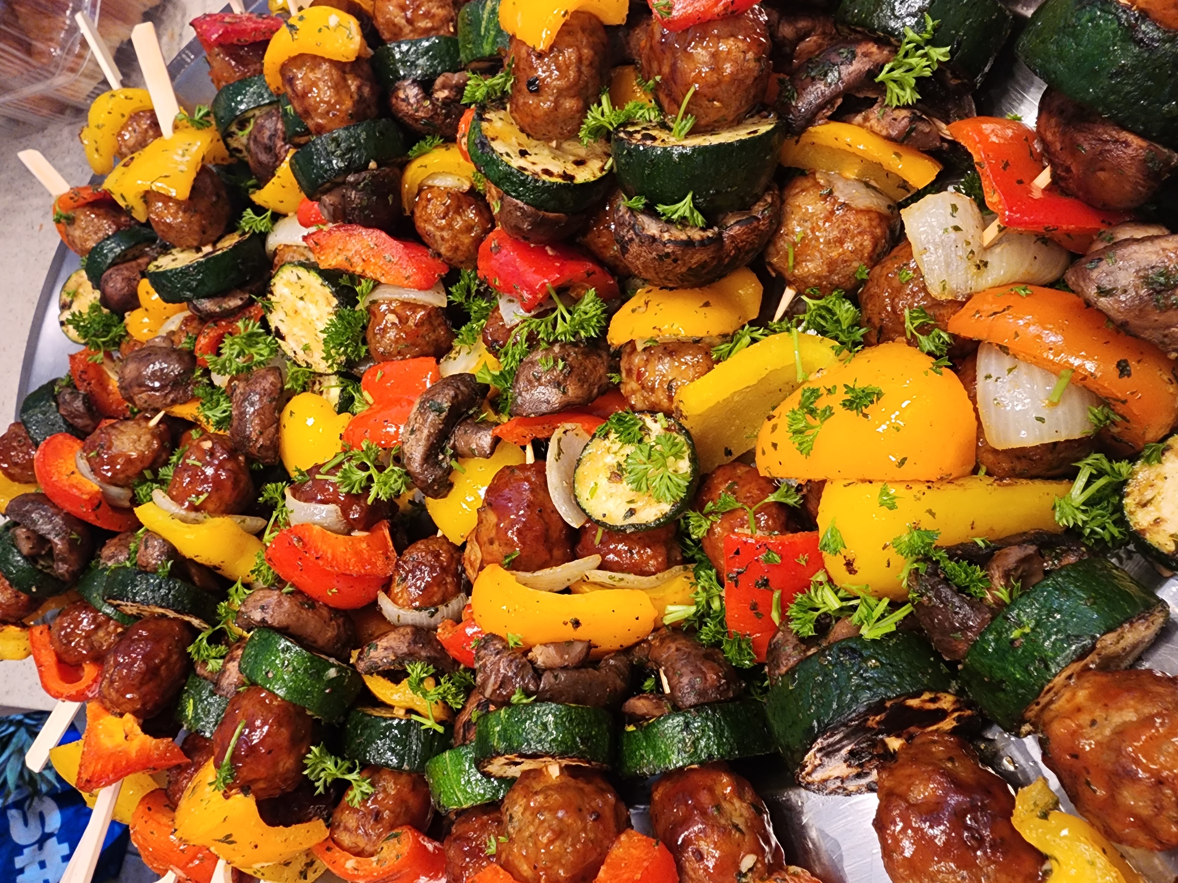 357 Meatball and Grilled Veg Skewers