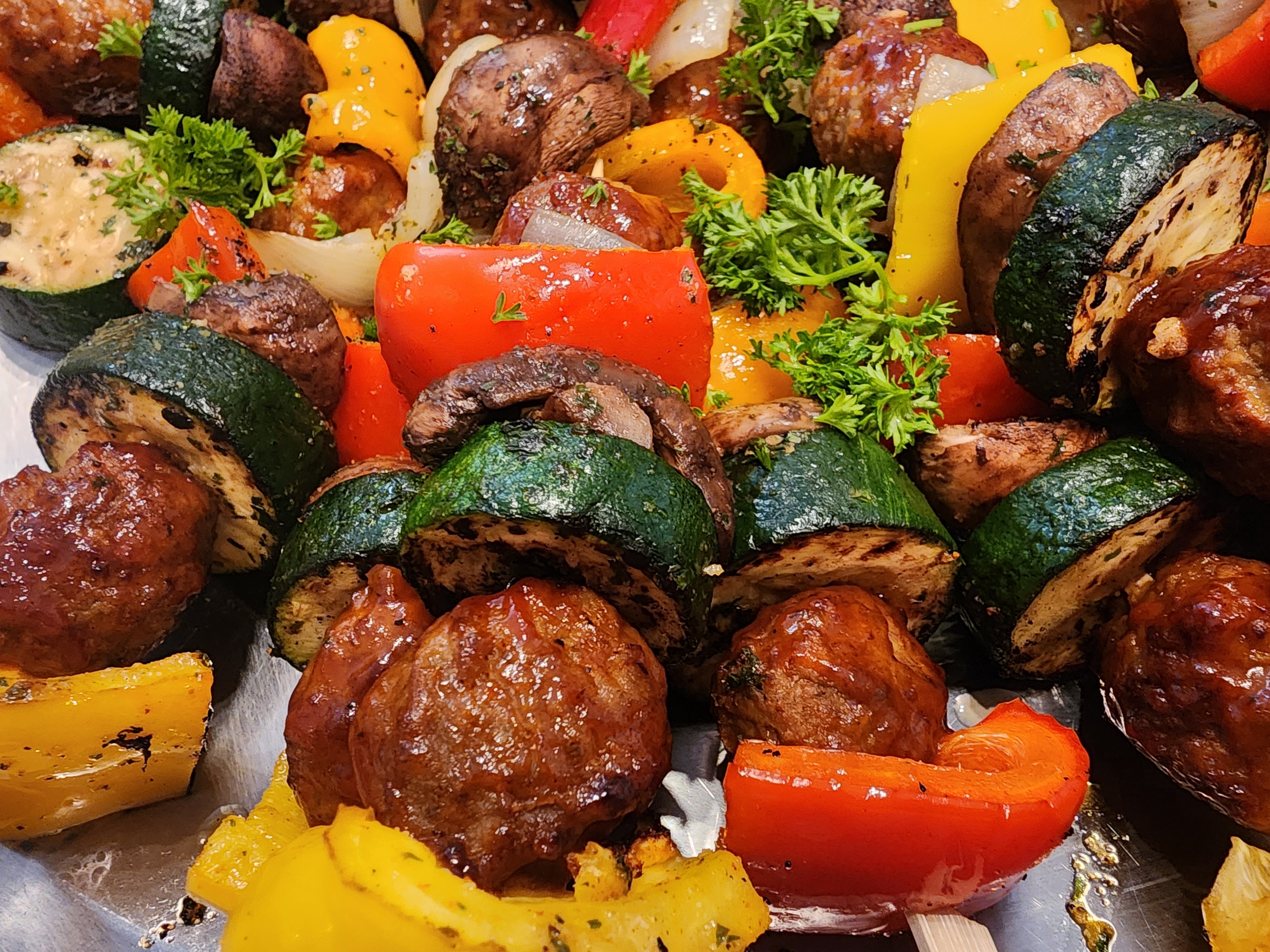 358 Meatball and Grilled Veg Skewers