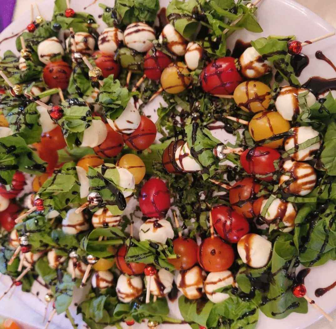 Bocconcini Fresh Basil, Tomato Skewers, With Balsamic Glaze